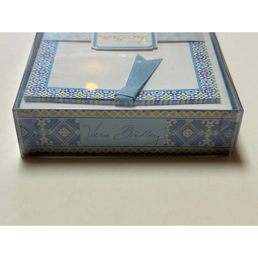 VERA BRADLEY Invitations CAPRI BLUE 12 Blank Quilt Embossed Sleeves Ribbons